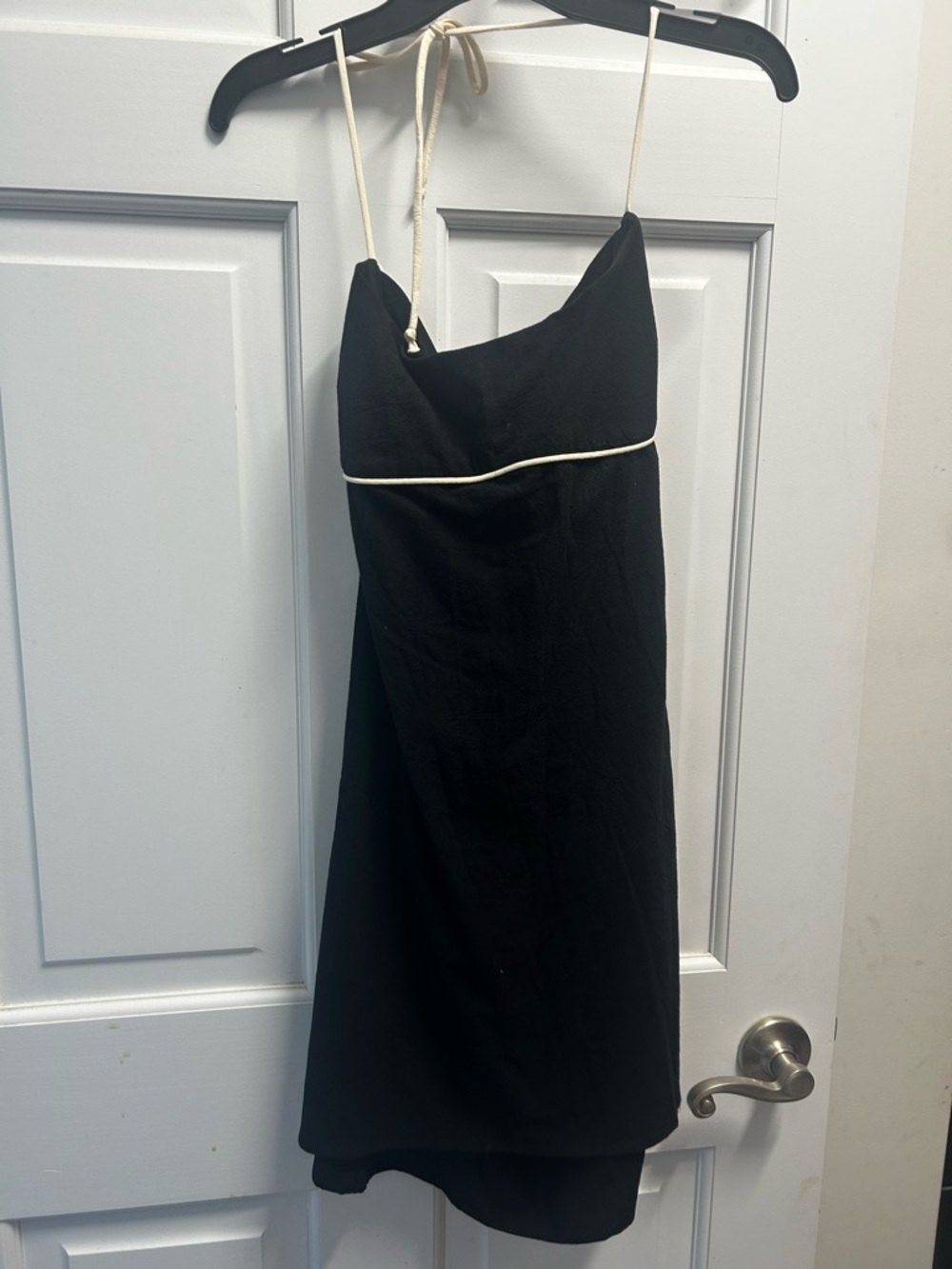 Black Mini Slip Dress with Cream Piping
